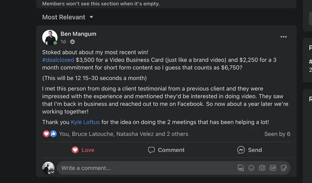Ben Mangum landing a client with the two-call system