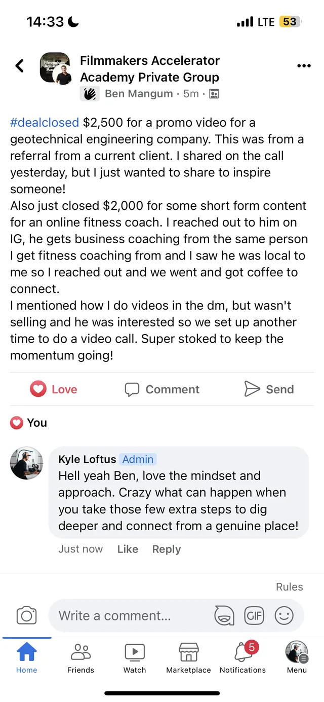 Ben Mangum booking a $2K client win