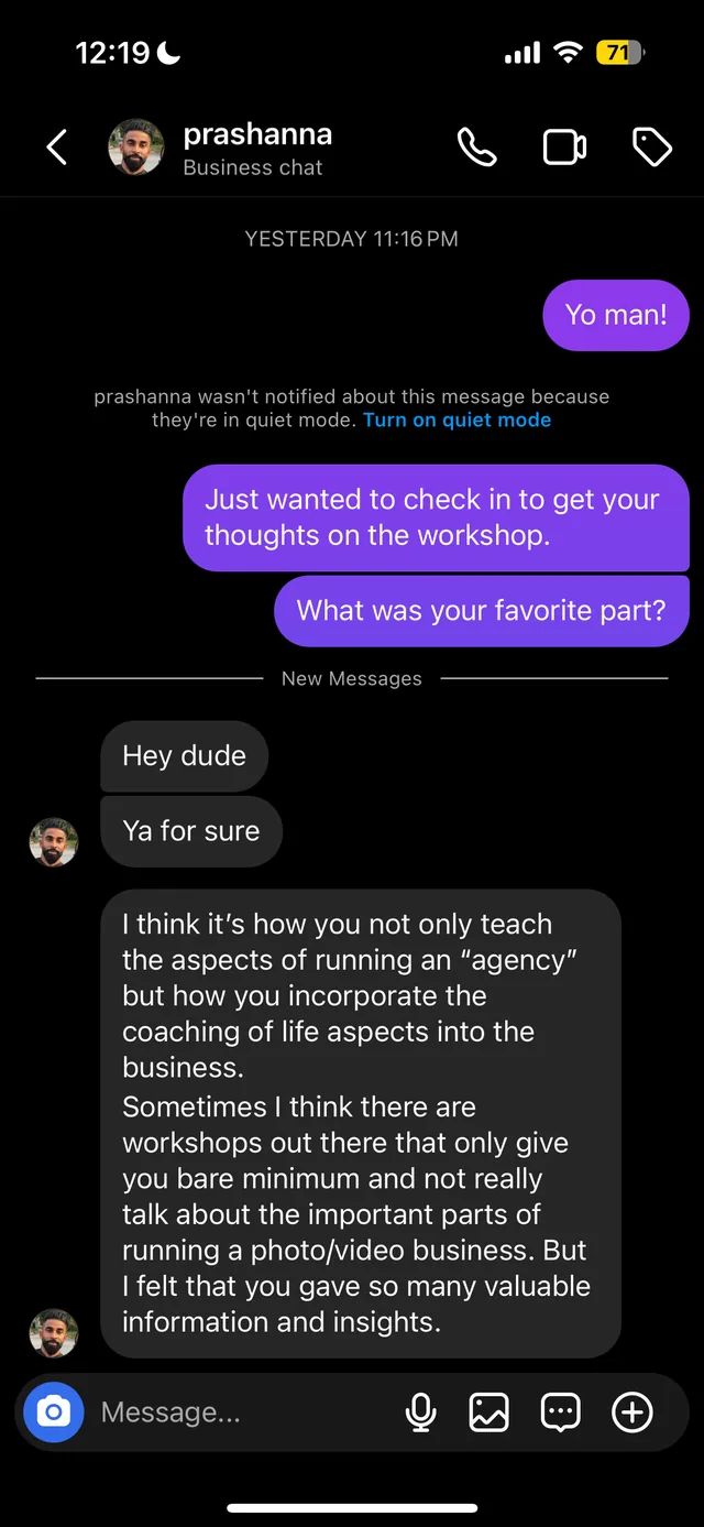 Member complimenting how good the workshops are