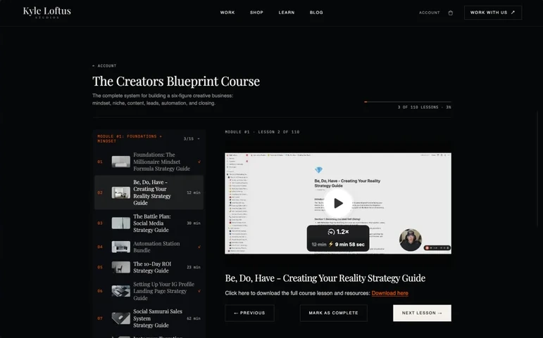 The Creators Blueprint course inside the members area
